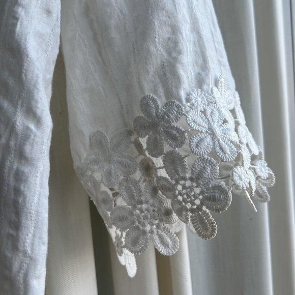 POL - size small - white blouse with intricate details around collar & sleeves - Picture 3 of 7